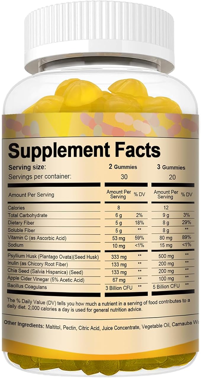 Probiotic Fiber Gummies, Pineapple Flavor, 60 Gummies per Bottle, 2 Bottles
