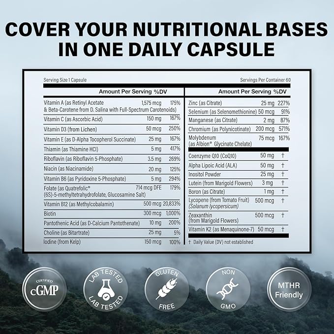 Wild Methylated Multivitamin for Women & Men | Daily Multi Vitamin | MTHFR Supplement Without Iron | Methylated B12, Folate, Vitamin C, A, K2, D, E, Choline, Biotin, ALA, CoQ10 & More (Pack of Two)