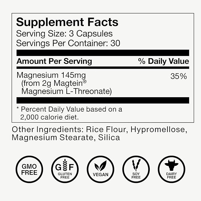 Momentous Magtein Magnesium L-Threonate - Brain & Rest Support Supplement - Boosts Cognitive Function & Sleep Quality - NSF Certified for Sport -145 mg - 30 Servings