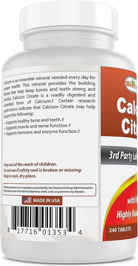 Best Naturals Calcium Citrate with Vitamin D-3 240 Tablets (240 Count (Pack of 3))