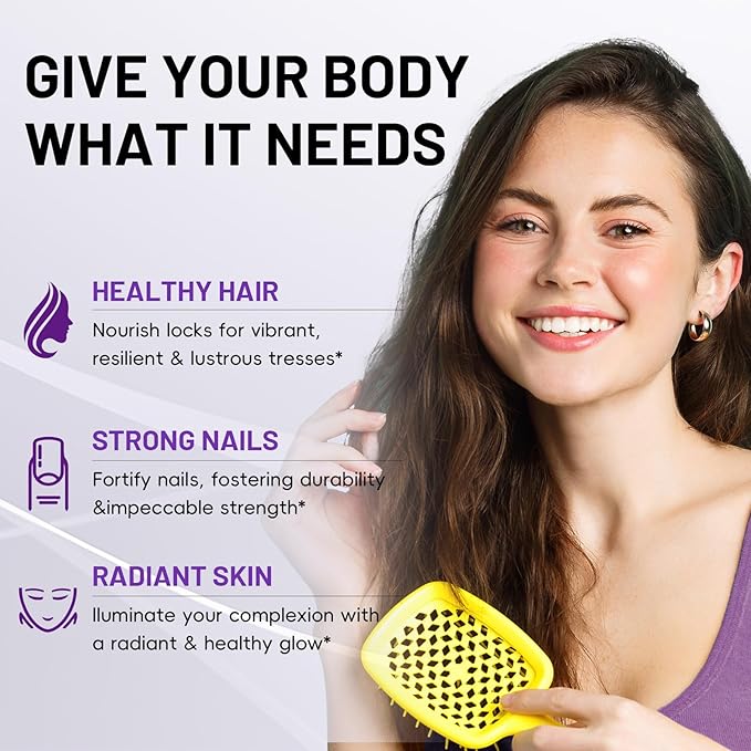 Biotin, Collagen, Hyaluronic Acid and Keratin Complex OnHeal Hair Regrowth Vitamin 30020mg - 120 Capsules for Thick Hair, Moisturized Skin, Strong Nails