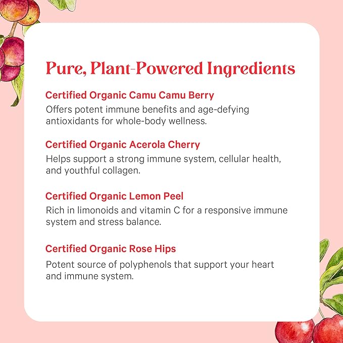 PURE SYNERGY Pure Radiance C – Organic Vitamin C Capsules | 100% Whole Food Supplement, Non-GMO, Camu Camu Extract with Natural Immune & Collagen Support – 90 Capsules