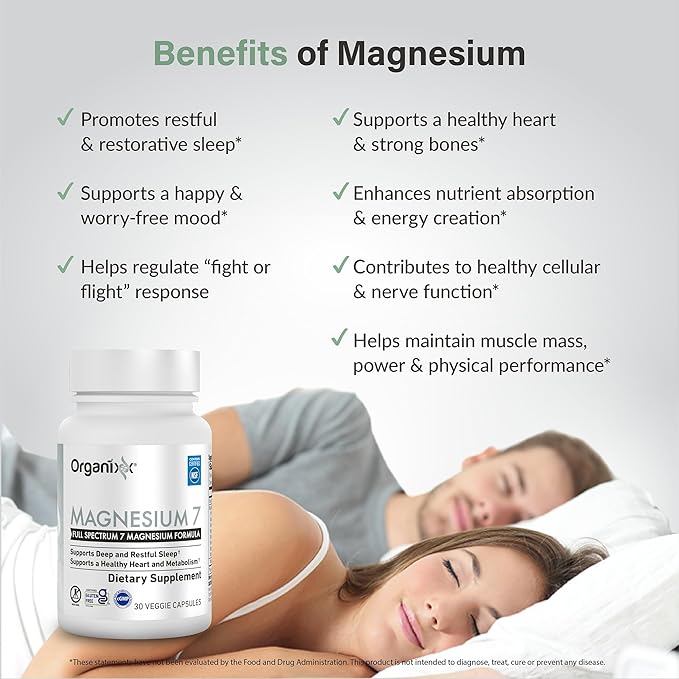 Organixx Magnesium Glycinate Supplement for Support Sleep, Muscle & Heart Health, 7 Type Magnesium Complex with Vitamin B6, Manganese Citrate, Gluten Free, Vegan, Non GMO, (30 Count 2 Pack)
