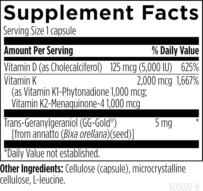 Designs for Health Vitamin D Supreme - Vitamin D 5000 IU with 2000mcg Vitamin K as MK4 for Bone Health, Heart Health & Immune Support - Vitamin D3 Enhanced with GG Supplement (30 Capsules)