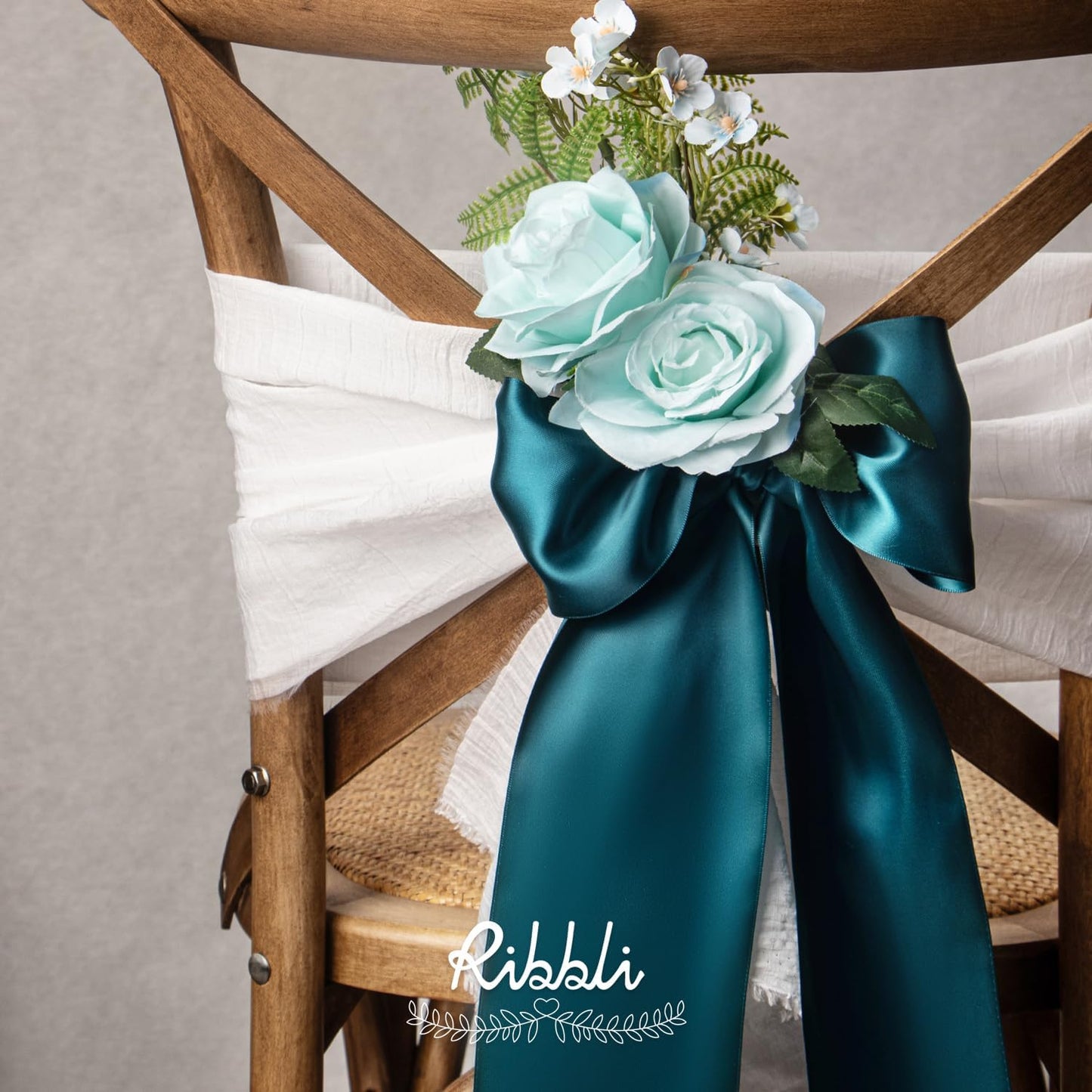 Ribbli Teal Satin Ribbon 4 Inch Wide Teal Ribbon for Wedding Chair Sash Grand Opening Ceremony Big Bows Gift Wrapping Floral Crafts Cake Decor-Double Faced Satin Continuous 10 Yards