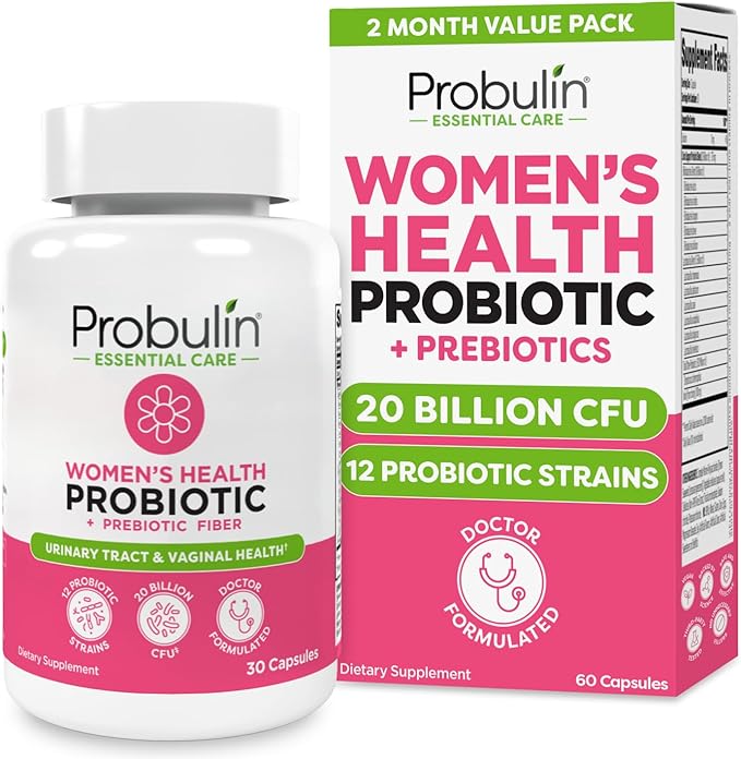 Probulin Womens Probiotic - Vaginal, UT, Gut & Immune Health with Lactobacillus Reuteri - 20 Billion CFU, 12 Probiotic Strains & Prebiotics - 60 Vegan, Gluten Free Capsules for Whole-Body Wellness
