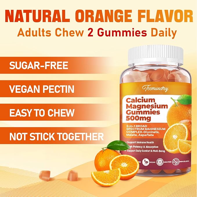 Calcium Magnesium Supplement Gummies for Adults: Calcium Citrate 600 mg with Vitamin D3 & K2 for Women Men - Supports B0ne Strength, Better Zzz, Muscles, Energy & Immune (120 Count)