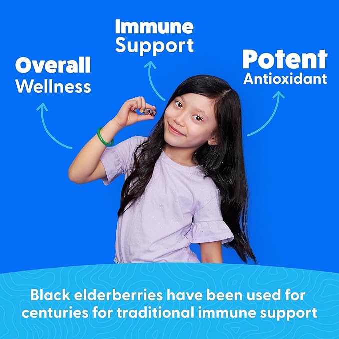 Feel Great Kids Elderberry Gummies with Zinc and Vitamin C | Immune Support Sambucus Elderberry | Berry Flavored Vegan Kids Multivitamins | 60 Day Supply