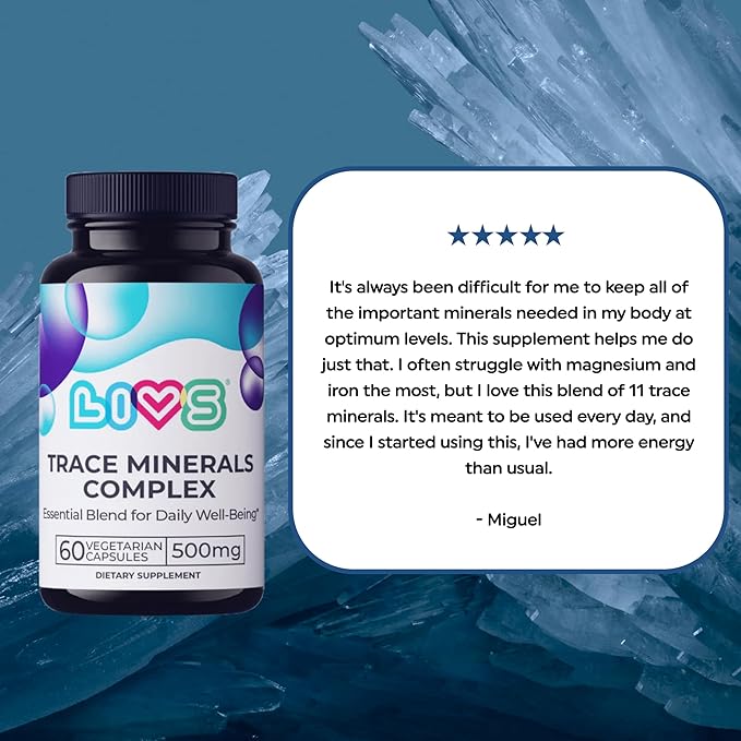 Trace Mineral Complex – 500mg Vegetarian Capsules | 11 Essential Trace Minerals for Immune, Cellular & Electrolyte Support | Daily Magnesium Supplement with Zinc, Potassium, Calcium – 60 Count