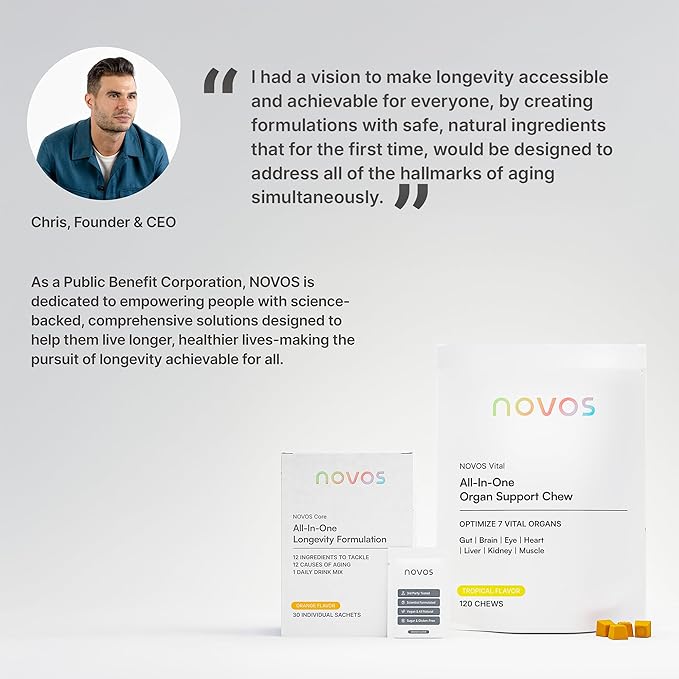 Novos Vital Nutritional Supplement Chews for Organ Liver, Brain, Eyes, Heart, Gut Support - Nattokinase, Lutein, Inulin, Rutin, Tropical Flavor (120 Count)