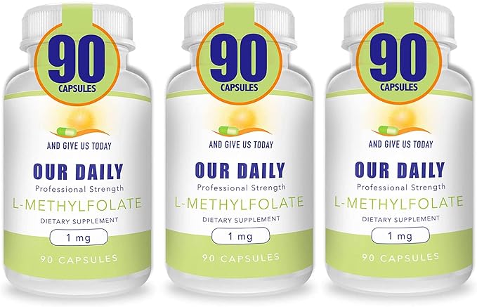 Our Daily Vites L-Methylfolate 1mg / 1000 mcg Maximum Strength Active Folate, 5-MTHF, Filler Free, Gluten Free, Non-GMO, 270 Vegetarian Capsules