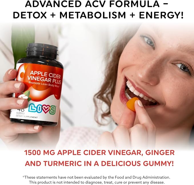 Apple Cider Vinegar Plus Gummies with Turmeric & Ginger | Organic ACV Gummies for Detoxification, Metabolism & Immune Support – Vegan, Gluten-Free & Non-GMO – 120 Count