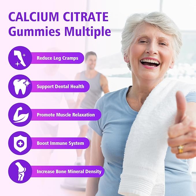 High Absorption Calcium Citrate Gummies 1200mg - Bone & Teeth Support for Adults & Kids, Vegan, Non-GMO, Sugar-Free Gummies, Raspberry Flavor, 60 Count