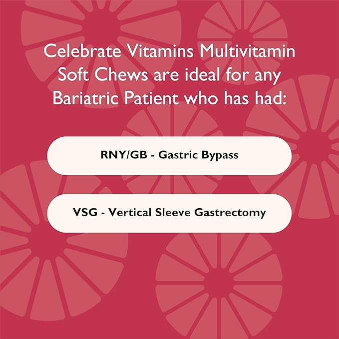 Celebrate Vitamins Bariatric Multivitamin Soft Chews - Essential Vitamins & Minerals, Sugar & Gluten Free - Gastric Bypass & Sleeve Gastrectomy Supplement - Strawberry (60ct)