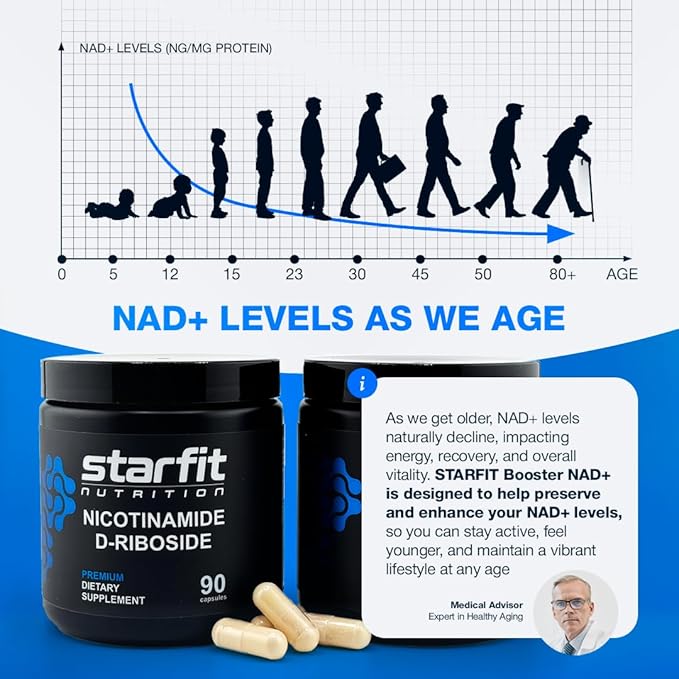 STARFIT - Nicotinamide D-Riboside, Booster NAD+, Energy & Focus Supplement, Anti-Aging Cellular Support, 90 Capsules