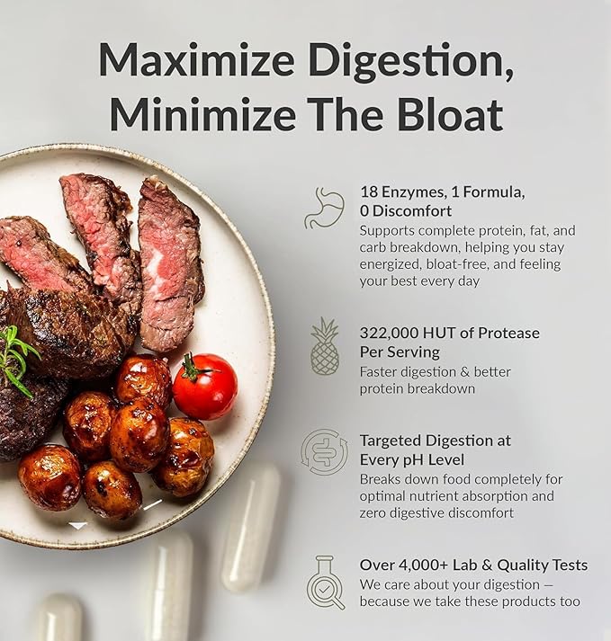 BIOptimizers MassZymes - Complete Digestive Enzymes Supplement for Gut Health - Bloating Relief for Men and Women - Lipase Amylase Bromelain Digestive Enzymes (30 Capsules)