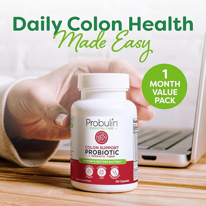 Probulin Colon Support Probiotic Supplement, Daily Gut, Digestive, and Immune Health Probiotics Capsules for Men and Women, 20 Billion CFU, Vegan, 30 Count Bottle