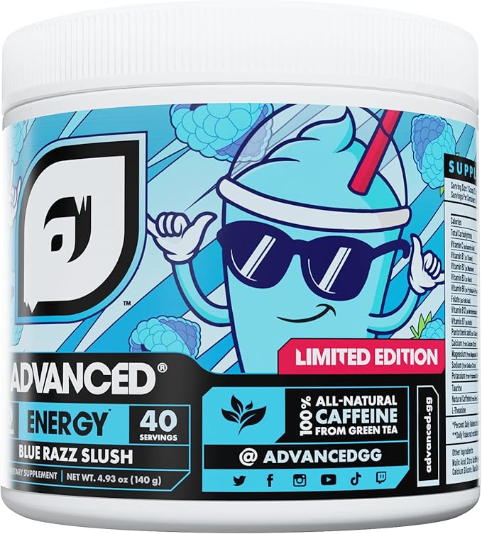 Advanced Energy - Energy Boosting Formula with Electrolytes for Hydration - L-Theanine to Combat Jitters - Sugar Free & Keto Friendly - No Maltodextrin (40 Servings) (Blue Razz Slush)