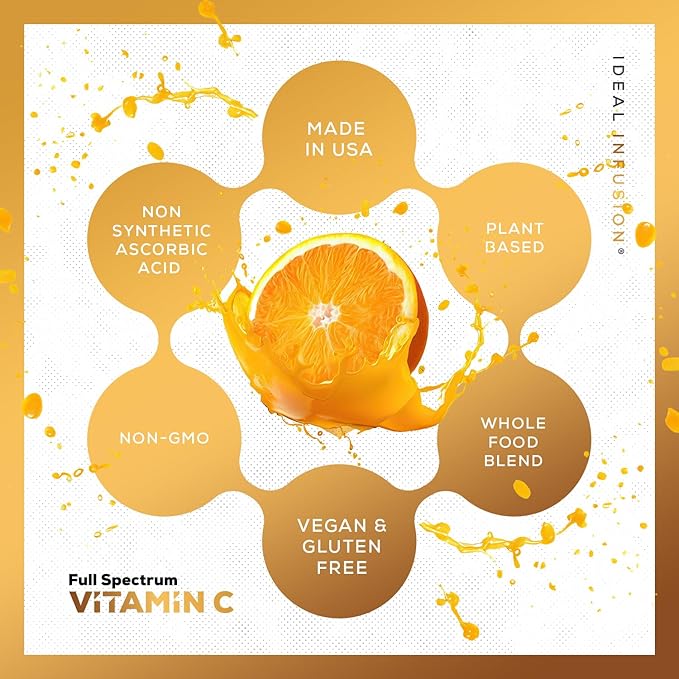 Ideal Infusion Raw Whole Food Vitamin C Complex: Organic Vitamin C from Oranges and Berries with Natural Food Based Bioflavanoids (60 Servings) No Synthetic Ascorbic Acid