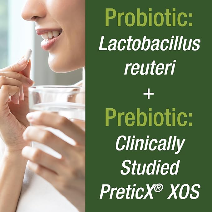 Lactobacillus Reuteri 50 Billion CFU Probiotics with Clinically Studied PreticX® XOS Prebiotic. L Reuteri Probiotic Capsules Supplement for Gut Health and Digestive Support. For Both Women & Men
