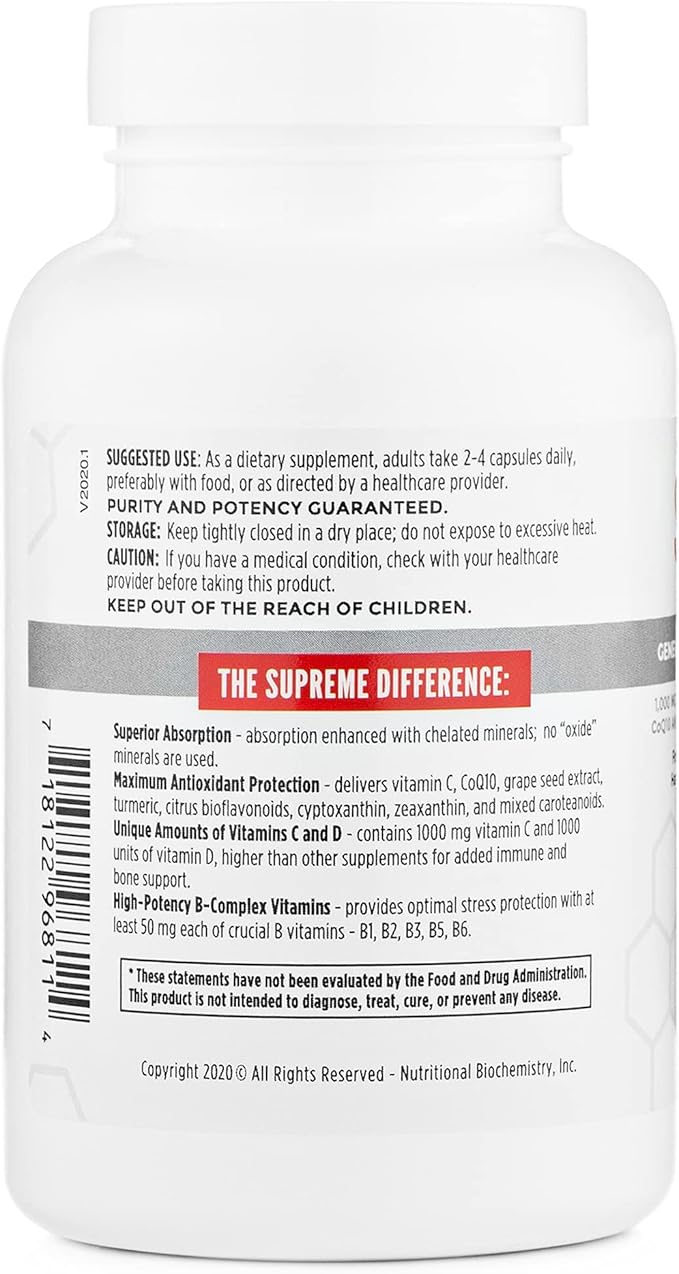Supreme Daily Multivitamin with Vitamin A, C, D, E, K, B6, and B12 | Multi Mineral Supplement for Men & Women | 120ct Veggie Capsules