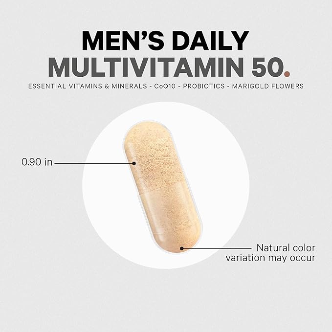 Codeage Men's Multivitamin 50 - Essential Vitamins & Minerals for Men Over 50 - Daily Multivitamins for Men Supplement - Vitamin A, C, D3, E, B6, B1, CoQ10, Probiotics, Lutein - Non-GMO - 30 Capsules