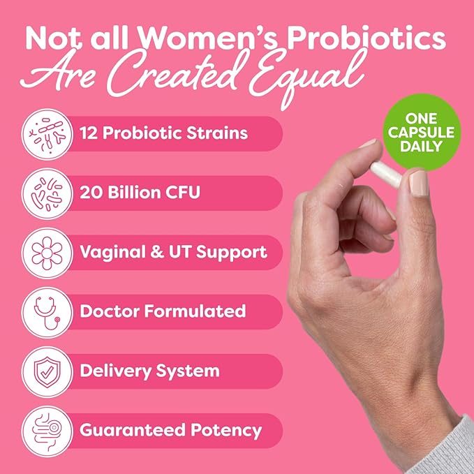 Probulin Womens Probiotic - Vaginal, UT, Gut & Immune Health with Lactobacillus Reuteri - 20 Billion CFU, 12 Probiotic Strains & Prebiotics - 90 Vegan, Gluten Free Capsules for Whole-Body Wellness