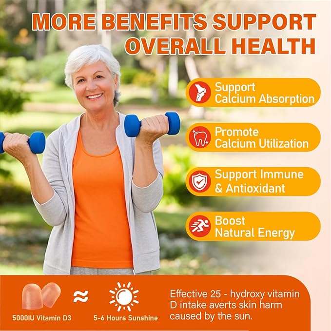 2Packs Vitamin D3 K2 Gummies for Adults, Sugar-Free Vitamin D3 5000IU + K2(MK-7) 200mcg Supplement with Vitamin B Complex & Vitamin C E Supports Bone, Muscle, Teeth & Immune, Vegan, Gluten Free
