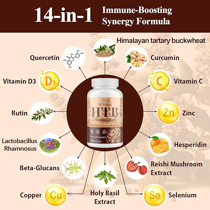 Himalayan Tartary Buckwheat Supplement with Quercetin, Vitamin C, D, Zinc, Curcumin for Immune Support & Antioxidant & Gut Health - 240 Vegan Capsules