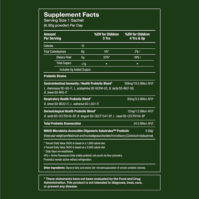 Seed PDS-08 Pediatric Daily Synbiotic - Fiber-Based Prebiotic & Probiotic for Kids - Digestive Health, Regularity, Constipation Relief - Ages 3-17 - Vegan and Shelf-Stable - 30 Sachets (30-Day Supply)