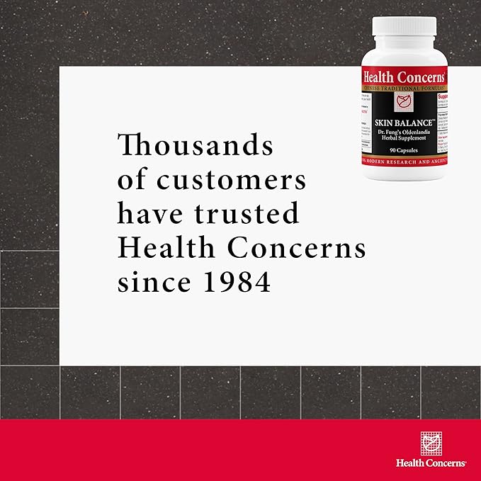 Health Concerns Skin Balance – Herbal Supplement for Skin Support, Itching Relief, & Circulation – Chinese Herbal Supplements for Men & Women – Skullcap Root, Dong Quai, Coptis Root - 90 Capsules