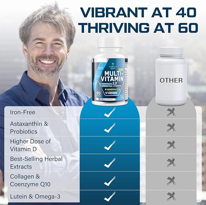 Men Multivitamins 50 Plus - Daily Multivitamin for Men with Fermented Herbal Extracts & 43 Nutrients - Mens Vitamins Supports Memory & Brain, Energy, Bone Health (2 Pack)