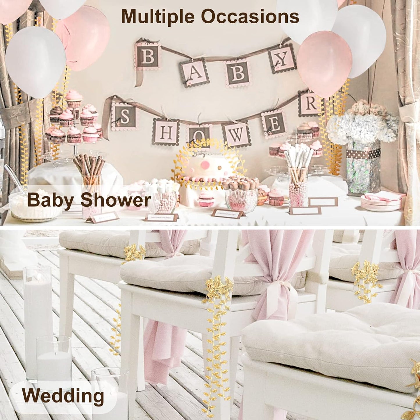 Naidiler Gold Leaf Ribbon, 20 Yards Artificial Gold Leaf Trim for DIY Crafts, Wrapping, Wedding Cake Baby Shower Party Wreath Garland Hair & Clothes Home Décor