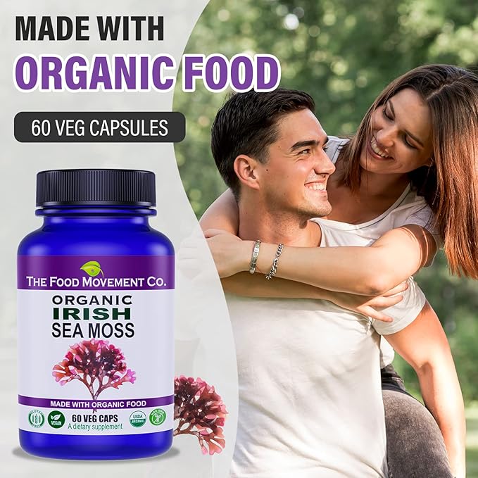 Irish Sea Moss, Organic Prebiotic Food, Over 70 Trace Minerals, Supports Healthy Elimination, Digestion and Immune Support 120 Vegan Capsules
