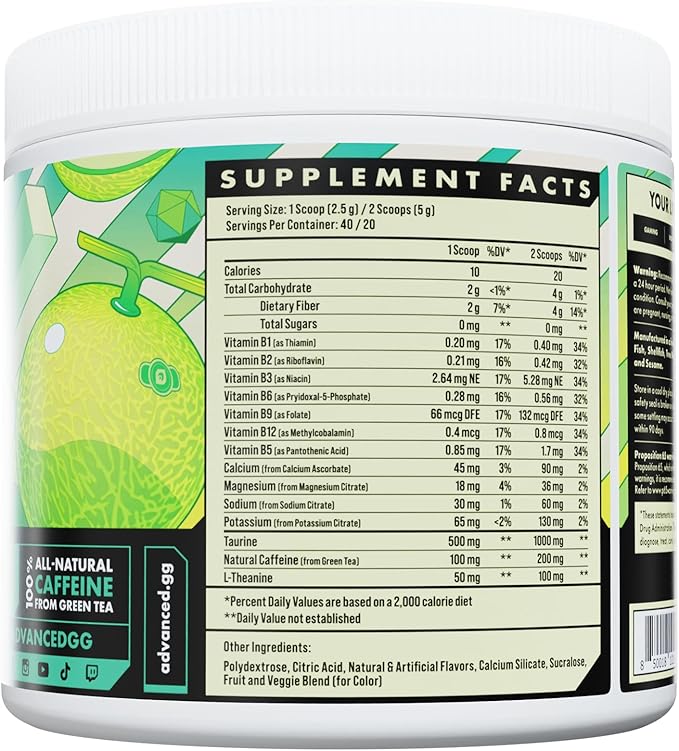 Advanced Energy Boosting Formula with Electrolytes for Hydration - L-Theanine to Combat Jitters Sugar Free & Keto Friendly No Maltodextrin (40 Servings) (Melon Cream Pop)