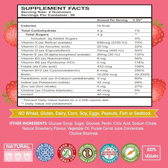 Biotin Gummies for Hair Growth 10000mcg - Vegan Biotin Vitamins Supports Healthy Hair, Skin and Nails, Hair Vitamin Gummy for Women & Men - Non-GMO, Chewable Supplement