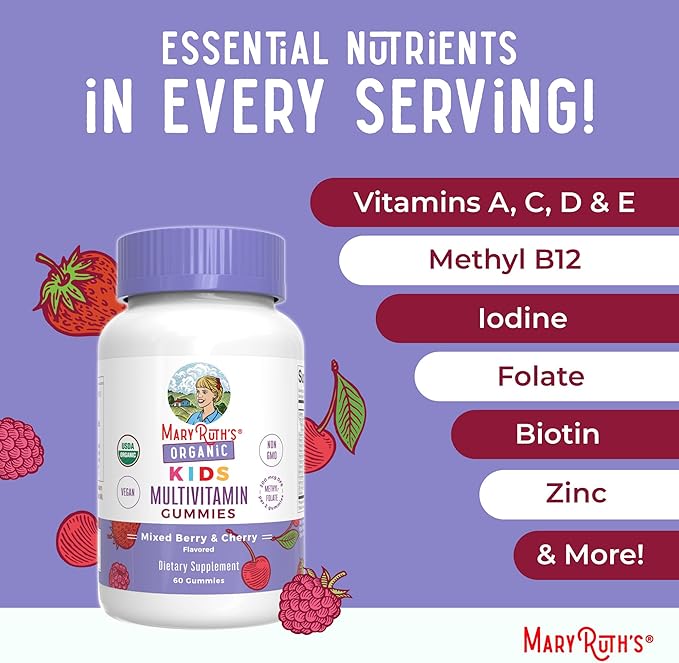 MaryRuth Organics Kids Vitamins | Multi | 1 Month Supply | Multivitamin Gummies for Ages 4+ | Multivitamin for Kids | Vegan | Only 2 Gummies a Day | 60 Count