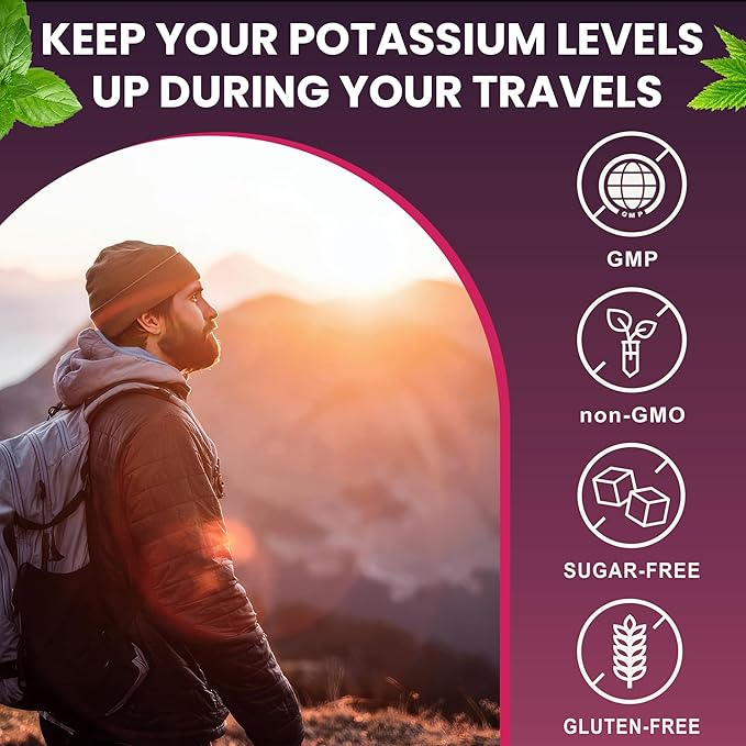 Potassium Citrate Gummies - 1200mg Chewable Potassium Supplement for Men & Women - Supports Leg Cramps & Muscle Health - Vegan, Gluten Free, Sugar Free - Raspberry Flavor (60 Count)