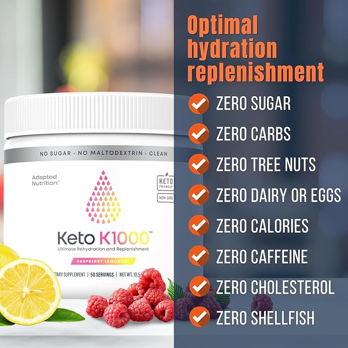 Hi-Lyte Keto K1000 Electrolyte Powder | Raspberry Lemon (100 Servings) | Hydration Supplement Drink Mix | Boost Energy & Beat Leg Cramps | No Sugar, Stevia, Maltodextrin