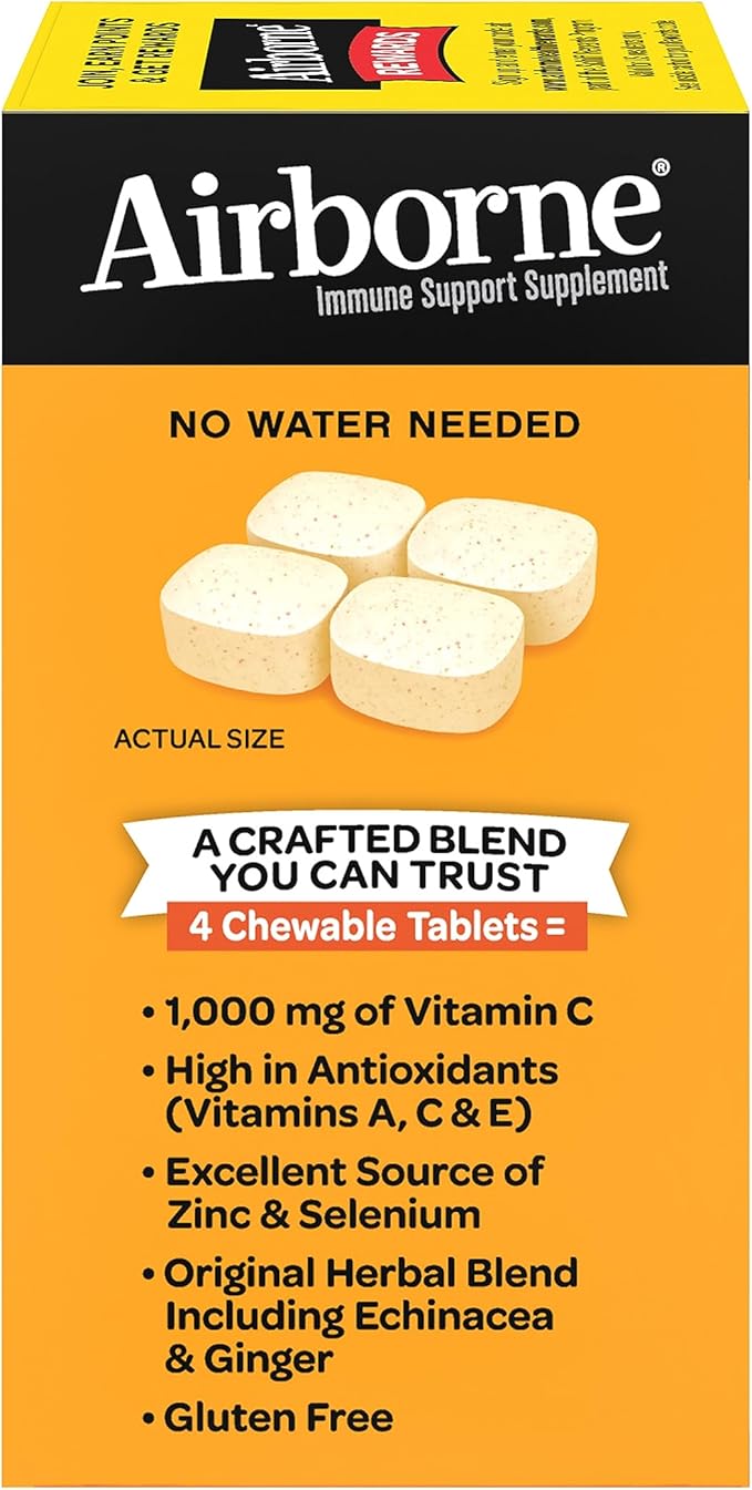 Airborne Vitamin C 1000mg (per Serving) - Citrus Chewable Tablets (96 Count in a Box) - Packaging May Vary