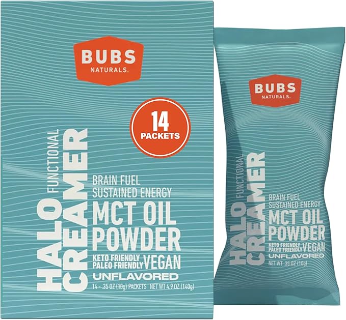 BUBS Naturals MCT Oil Powder Packets - Medium Chain Triglycerides - Keto Vegan & Paleo Friendly - Healthy Coconut Fats + Low Carb - Dairy-Free Energy Source - includes 14 Travel Packets