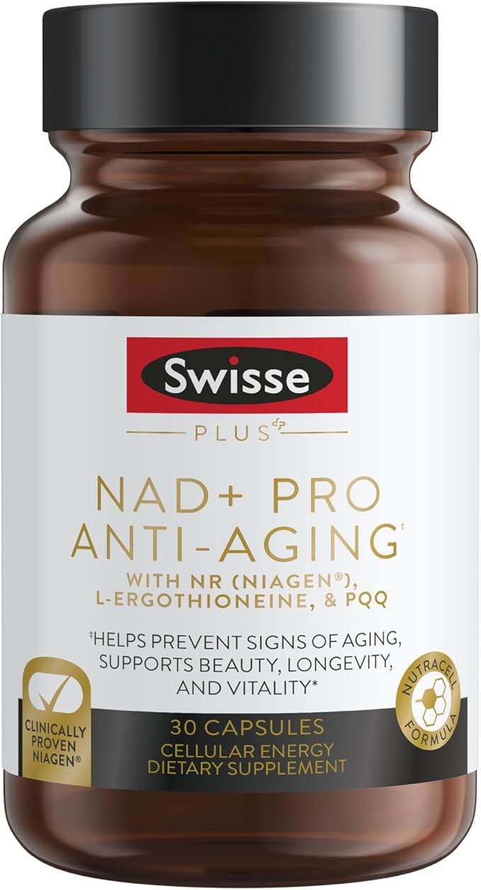 Swisse NAD+ Pro Anti-Aging | Featuring Clinically Proven 300mg Niagen® | L-Ergothioneine & PQQ | Supports Beauty, Longevity & Vitality | 30 Capsules