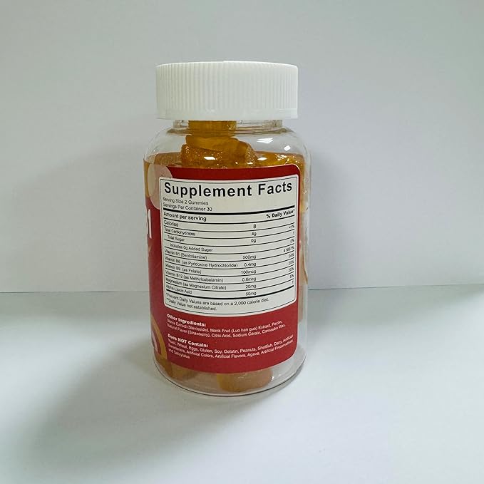 Vitamin B1 Gummies - Benfotiamine 500mg, Vitamin B1 B6 B12 Complex, Sugar Free, Non GMO, Vegan, 120 Counts