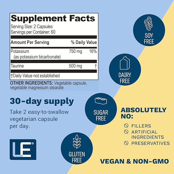 Life Enhancement Cardio Potassium Supplement Supports Muscle, Nerve & Cardiovascular Health – 750 mg Potassium Bicarbonate Promotes with No Additives and is Made in USA (120 Capsules – 60 Servings)