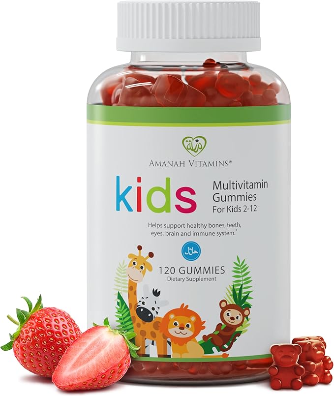 Halal Multivitamin Gummies for Kids: Vitamin C, D3, and Zinc for Immunity, B6 B12 for Energy. Gluten Free Halal Gummies, 120 Count Gummy Vitamins for Kids