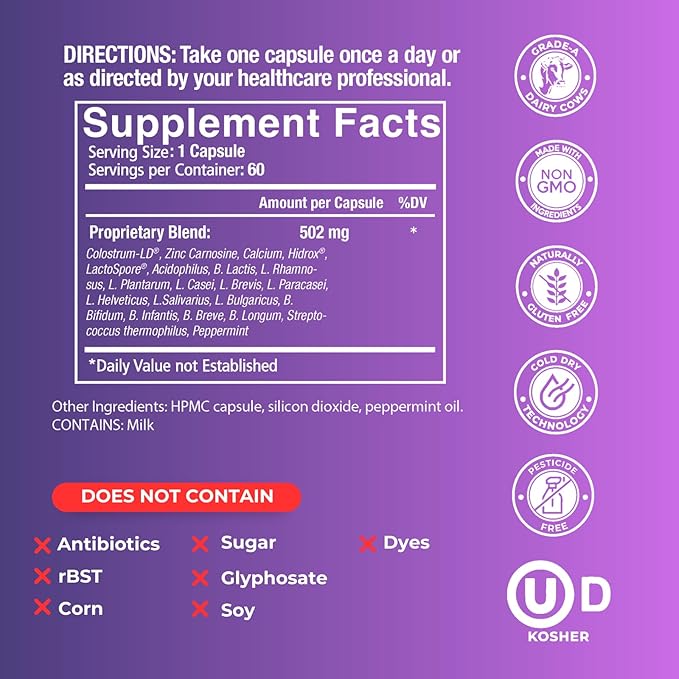 Stomach Armor - Shelf Stable Pre and Probiotic - Liposomal Colostrum-LD Enhanced. Beneficial Stains Colonize and Promote Gut Health, Designed for Adult Women and Men