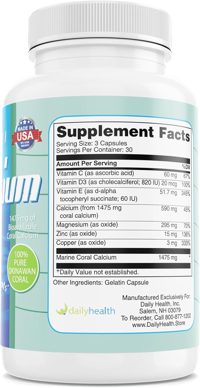 Pure Okinawa Coral Calcium - Marine-Grade Supplement with 72 Trace Minerals - 1475mg, 540 Vegetable Capsules (6 Month Supply)
