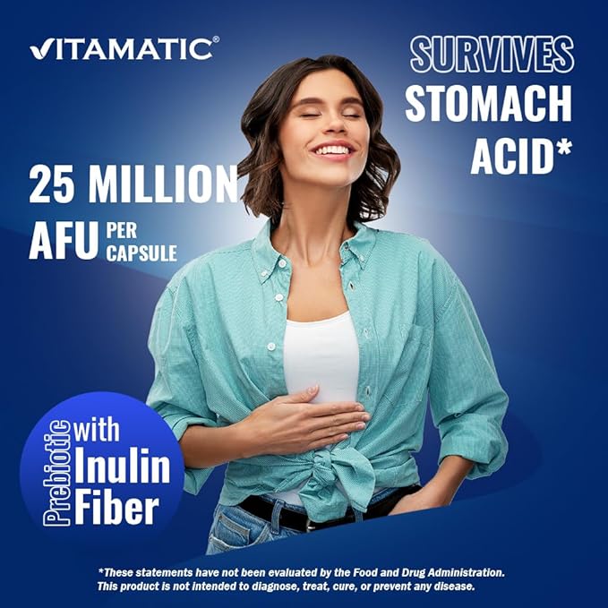Vitamatic Clostridium butyricum 25 Million - Gut Health - 60 DR Capsules (Delayed Released) - Made with Prebiotic Inulin Fiber
