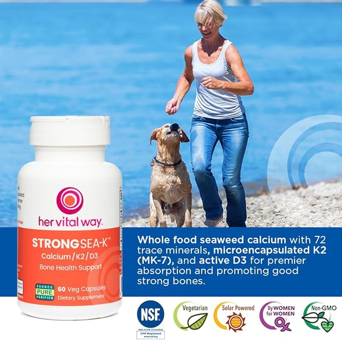 Strong Sea-K Calcium Supplement - Whole Food Calcium with K2 and D3 - Comprehensive Bone Health Supplement with Trace Minerals - 60 Capsules
