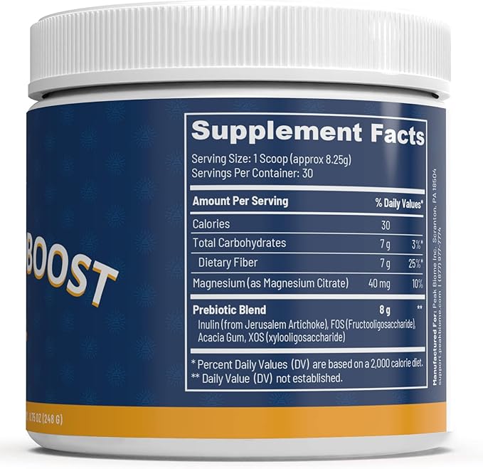 Peak BioBoost - Prebiotic Fiber Supplement - Flavorless Digestive Nutritional Supplements - Easy to Dissolve Prebiotic Powder - No Gluten, Soy or Dairy - 1 Month Supply - 30 Servings